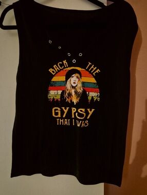 Black Graphic V‑Neck Tank Top with Retro Sunset Motif